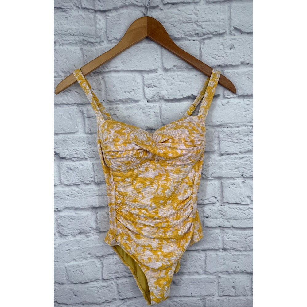 Nip Tuck Swim Yellow White Floral One Piece Swimsuit Ruched Tummy Control US 4 - Picture 1 of 8